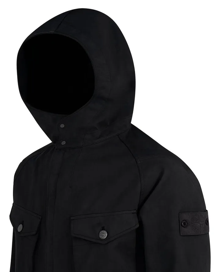 441F1 Raso Gommato Double Ghost Piece Hooded Jacket In BlackJackets Black Mens Stone Island Coats and Jackets