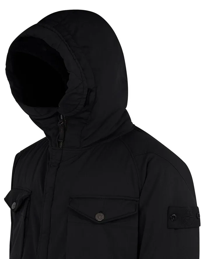716F2 Stretch Wool NylonTc Down Ghost Piece Fishtail Parka In BlackJackets Black Mens Stone Island Coats and Jackets