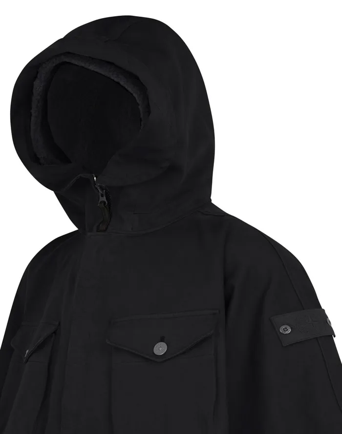 717F1 Raso Gommato Double Ghost Piece Hooded Cape In BlackJackets Black Mens Stone Island Coats and Jackets