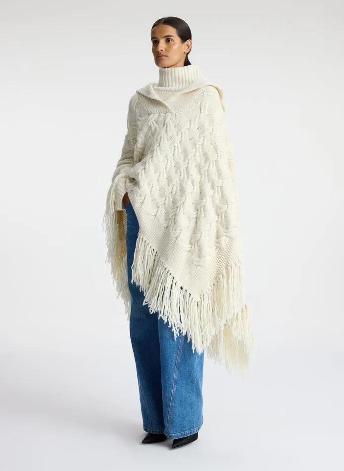 ALC Accessories Emilia Wool Cable Poncho Off White 8211 Women