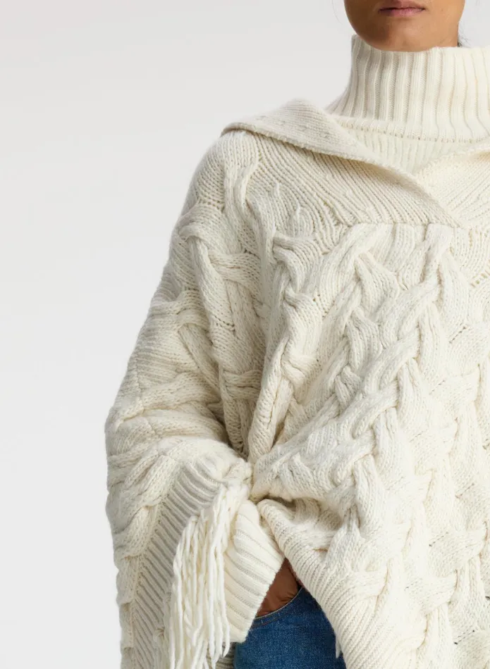 ALC Accessories Emilia Wool Cable Poncho Off White 8211 Women