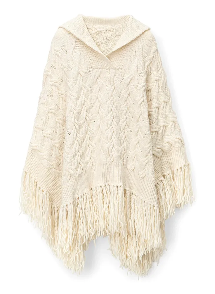ALC Accessories Emilia Wool Cable Poncho Off White 8211 Women