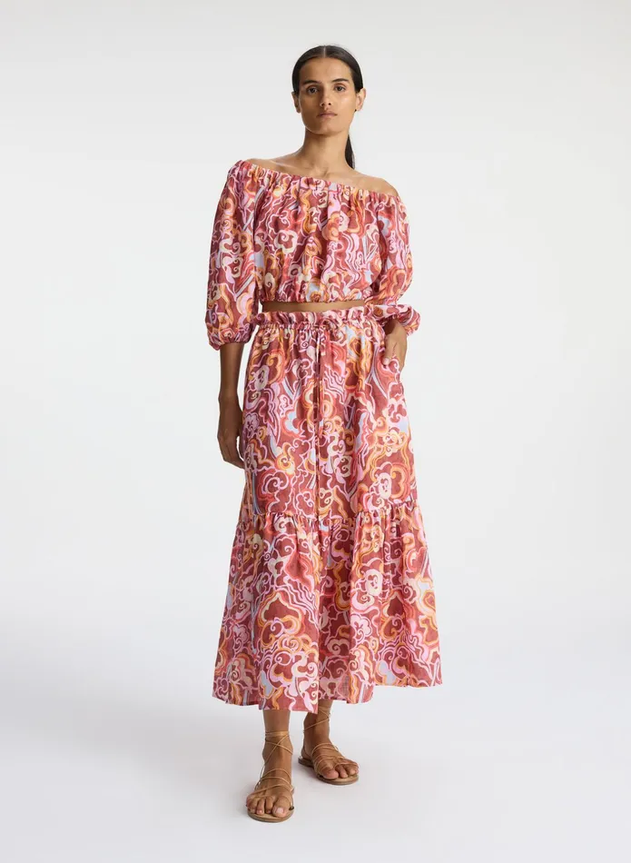 ALC Bottoms Francis Linen Midi Skirt Baked Clay Multi 8211 Women