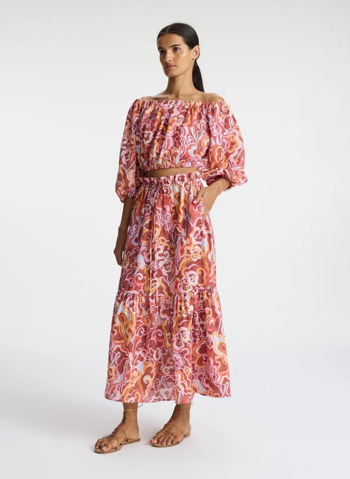 ALC Bottoms Francis Linen Midi Skirt Baked Clay Multi 8211 Women