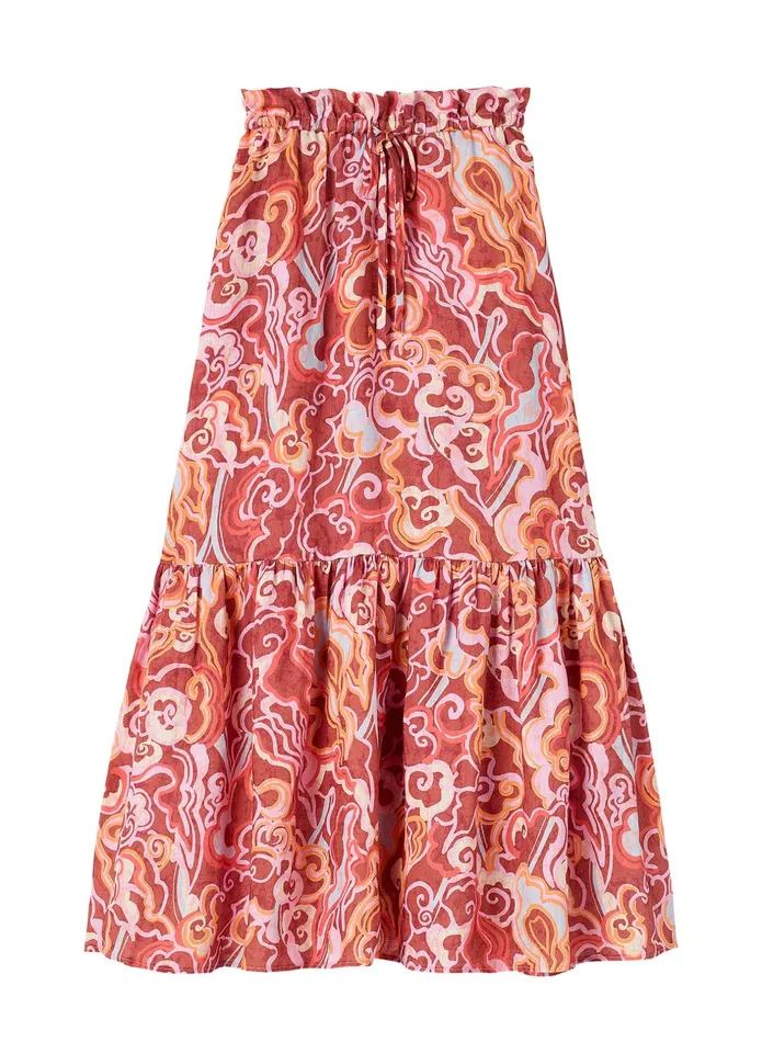 ALC Bottoms Francis Linen Midi Skirt Baked Clay Multi 8211 Women