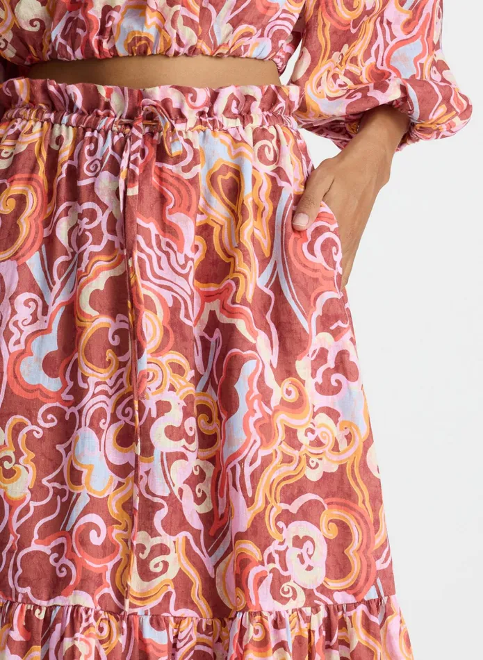 ALC Bottoms Francis Linen Midi Skirt Baked Clay Multi 8211 Women