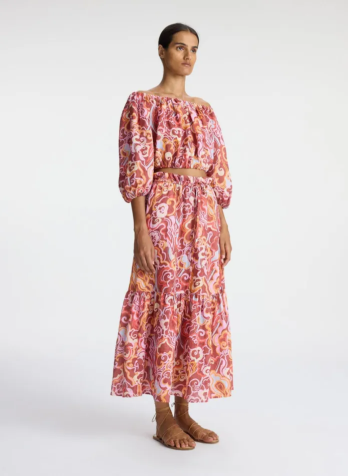 ALC Bottoms Francis Linen Midi Skirt Baked Clay Multi 8211 Women