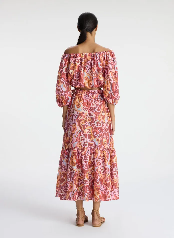 ALC Bottoms Francis Linen Midi Skirt Baked Clay Multi 8211 Women