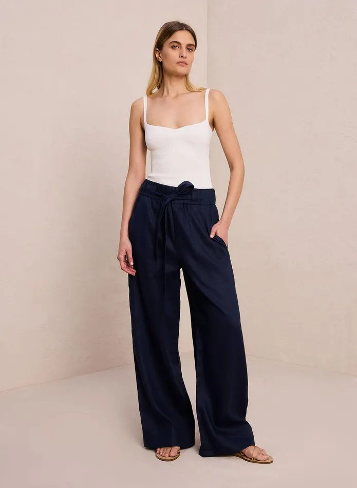 ALC Bottoms Naomi Linen Wide Leg Pant Midnight 8211 Women