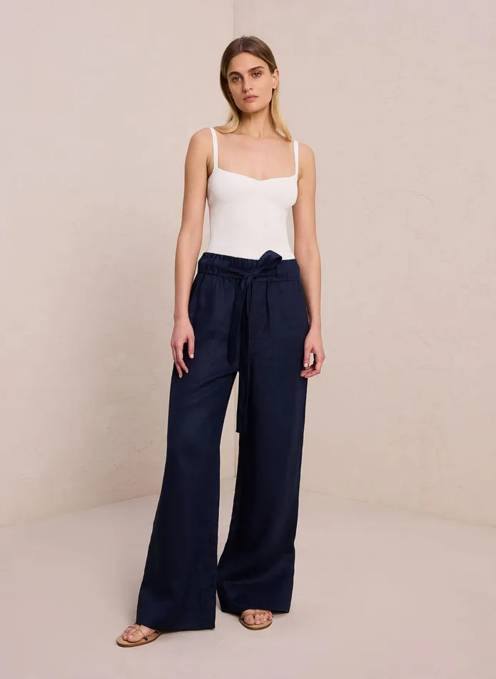 ALC Bottoms Naomi Linen Wide Leg Pant Midnight 8211 Women