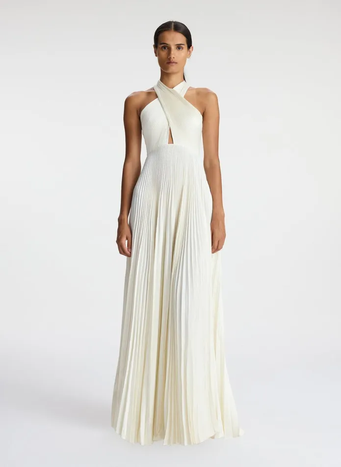 ALC Dresses Athena Satin Pleated Dress Whisper White 8211 Women