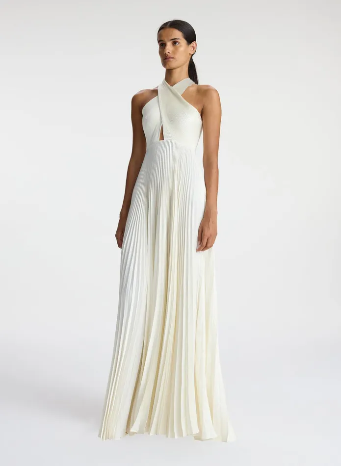 ALC Dresses Athena Satin Pleated Dress Whisper White 8211 Women
