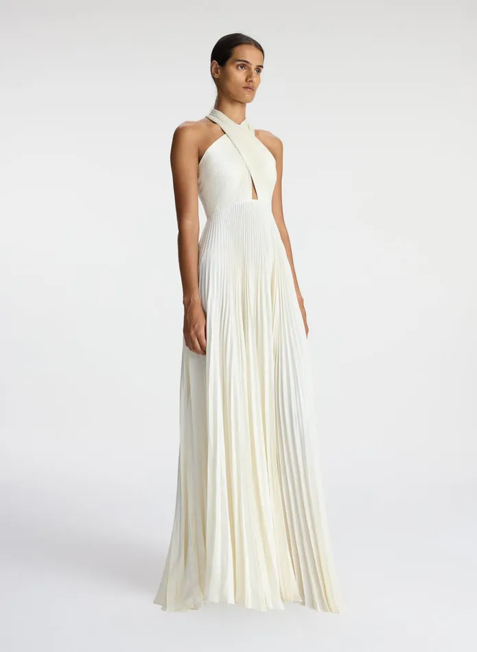 ALC Dresses Athena Satin Pleated Dress Whisper White 8211 Women