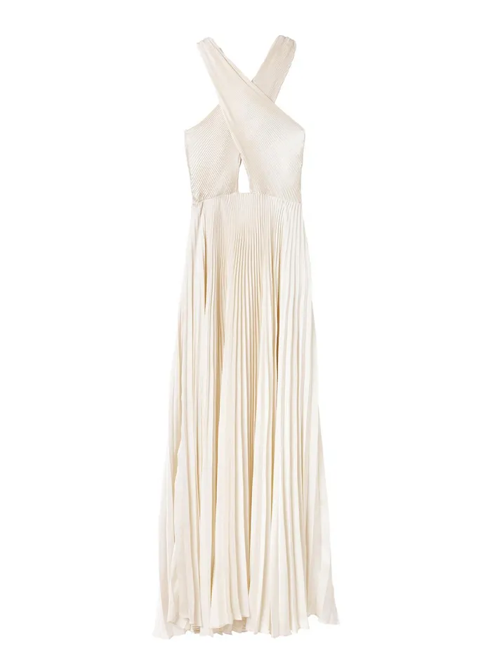 ALC Dresses Athena Satin Pleated Dress Whisper White 8211 Women