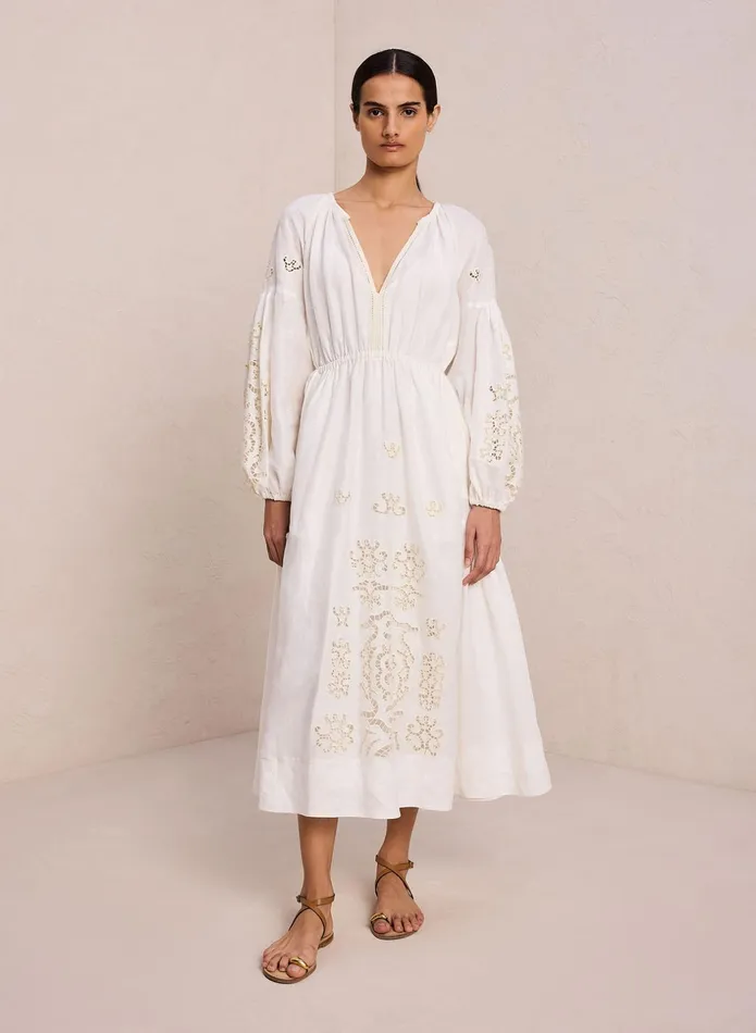 ALC Dresses Capri Embroidered Linen Dress Whiteoff White 8211 Women