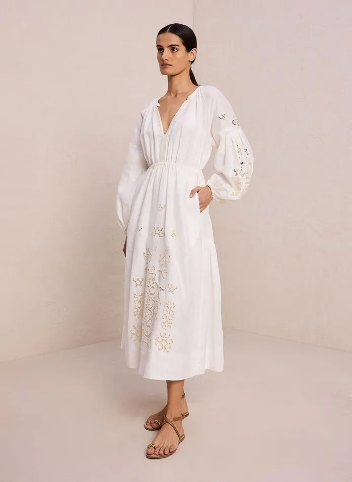 ALC Dresses Capri Embroidered Linen Dress Whiteoff White 8211 Women
