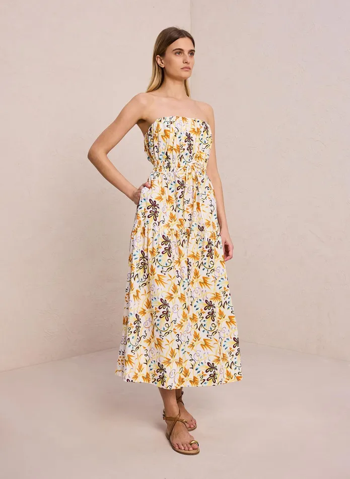 ALC Dresses Clark Strapless Midi Dress White Multi 8211 Women