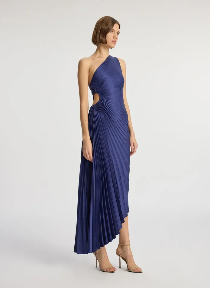 ALC Dresses Delfina Satin Pleated Dress Riviera 8211 Women