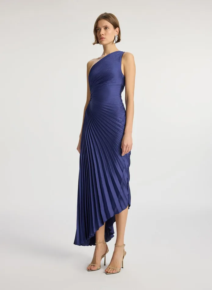 ALC Dresses Delfina Satin Pleated Dress Riviera 8211 Women