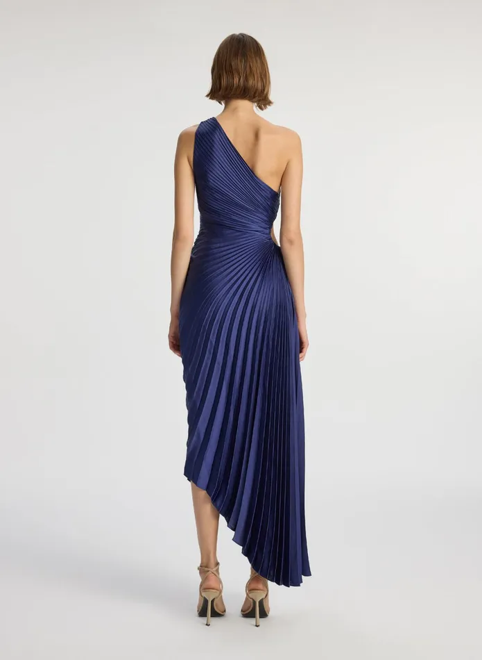 ALC Dresses Delfina Satin Pleated Dress Riviera 8211 Women