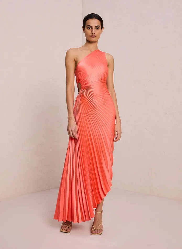 ALC Dresses Delfina Satin Pleated Dress Spiced Coral 8211 Women