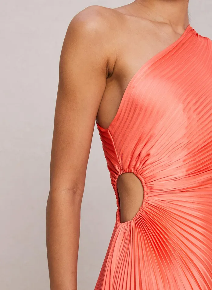 ALC Dresses Delfina Satin Pleated Dress Spiced Coral 8211 Women