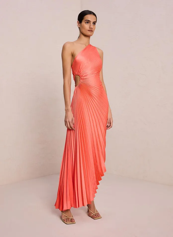 ALC Dresses Delfina Satin Pleated Dress Spiced Coral 8211 Women