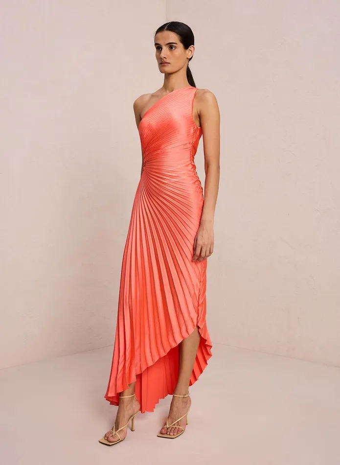 ALC Dresses Delfina Satin Pleated Dress Spiced Coral 8211 Women