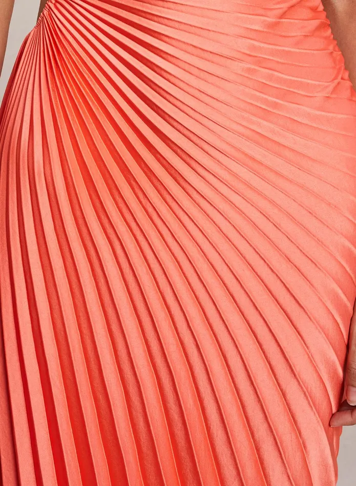 ALC Dresses Delfina Satin Pleated Dress Spiced Coral 8211 Women