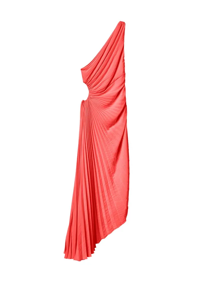 ALC Dresses Delfina Satin Pleated Dress Spiced Coral 8211 Women