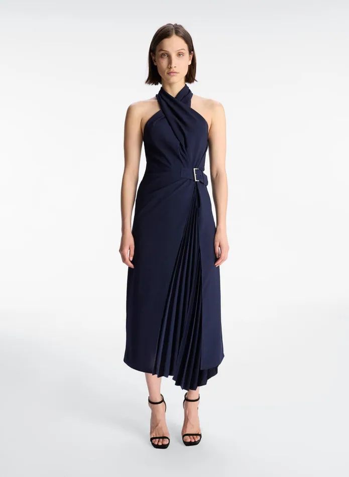ALC Dresses Fiona Pleated Midi Dress Evening Blue 8211 Women