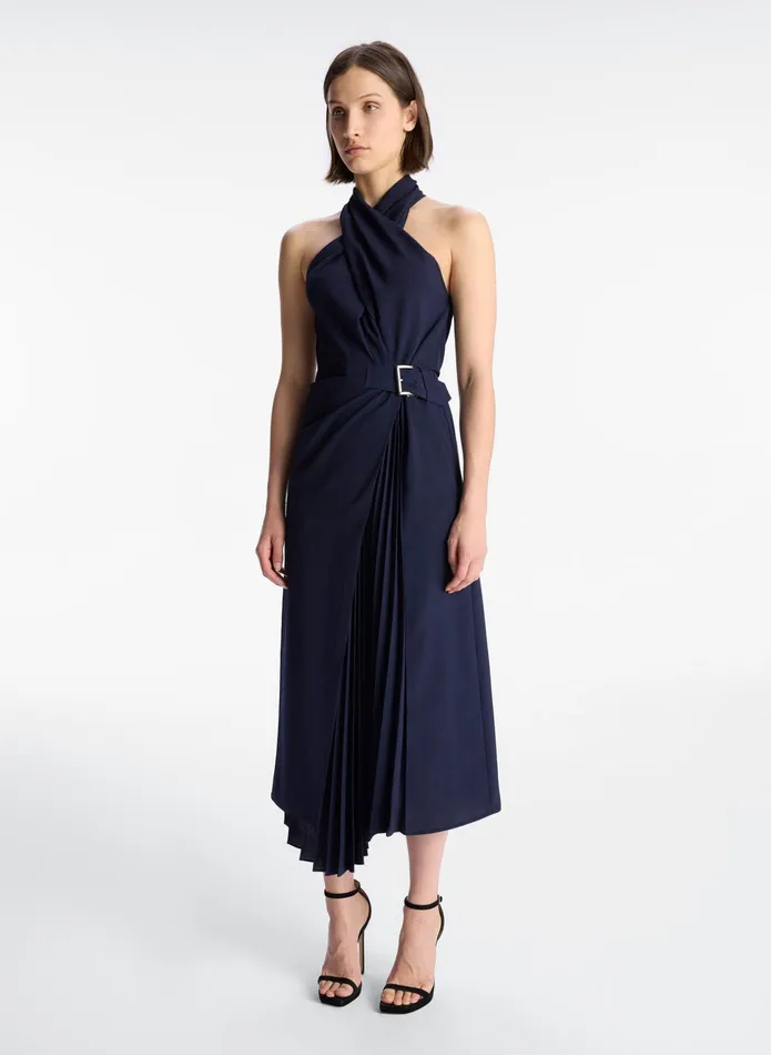 ALC Dresses Fiona Pleated Midi Dress Evening Blue 8211 Women