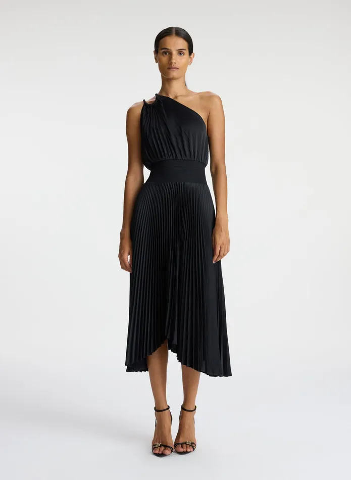 ALC Dresses Ruby Satin Pleated Dress Black 8211 Women