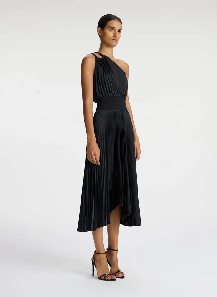 ALC Dresses Ruby Satin Pleated Dress Black 8211 Women