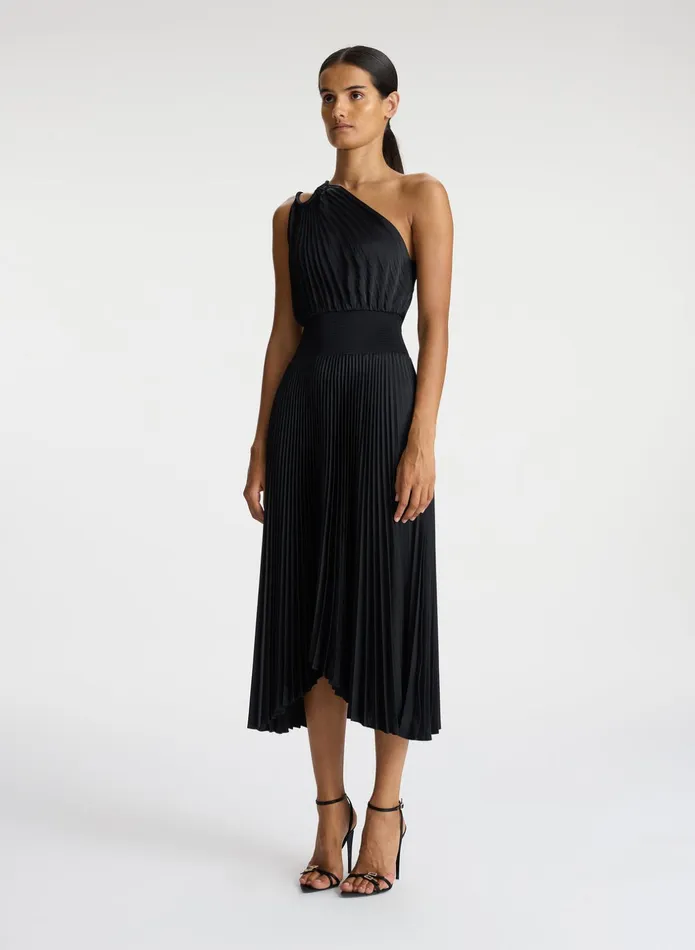 ALC Dresses Ruby Satin Pleated Dress Black 8211 Women