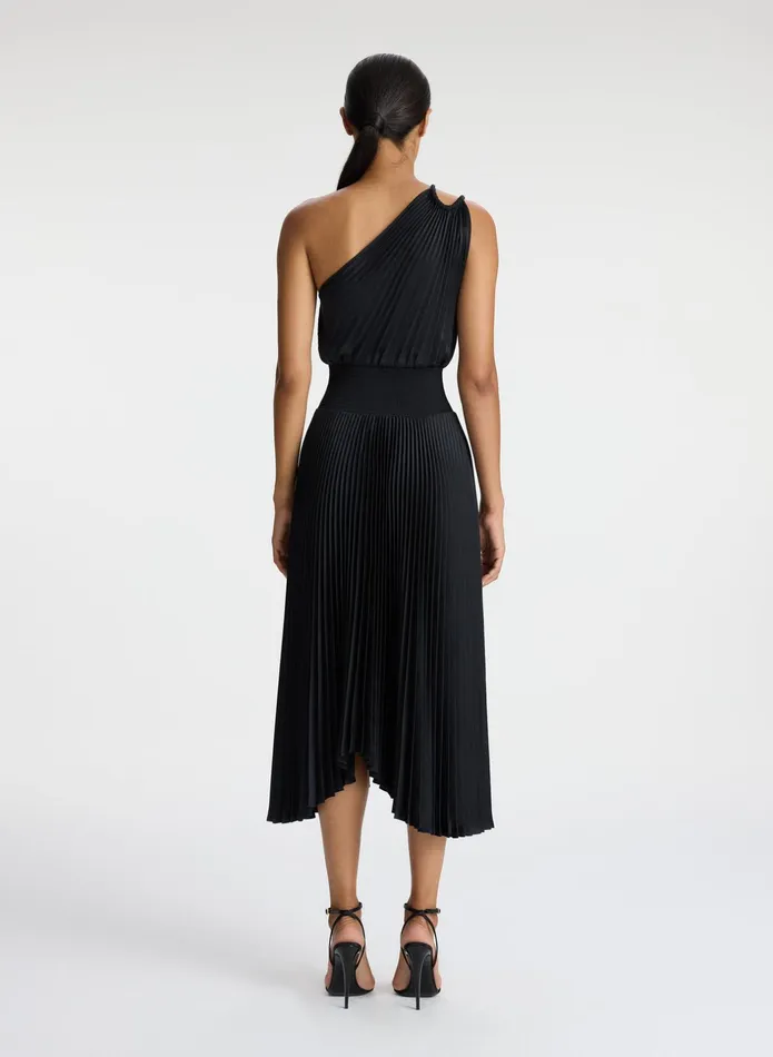 ALC Dresses Ruby Satin Pleated Dress Black 8211 Women