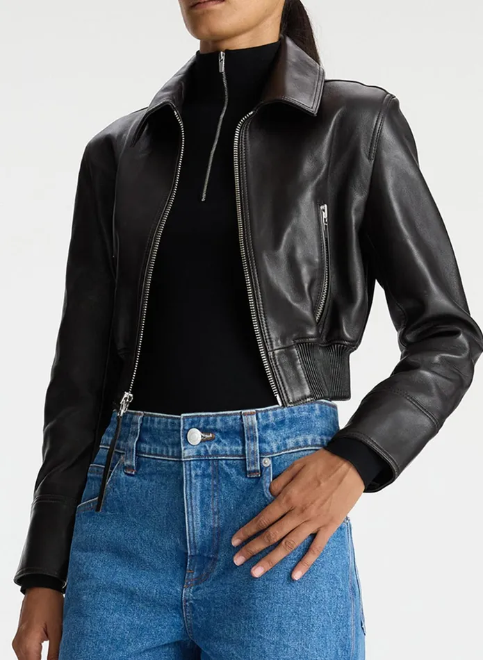 ALC Jackets and Coats Harlow Cropped Leather Jacket Ganache 8211 Women