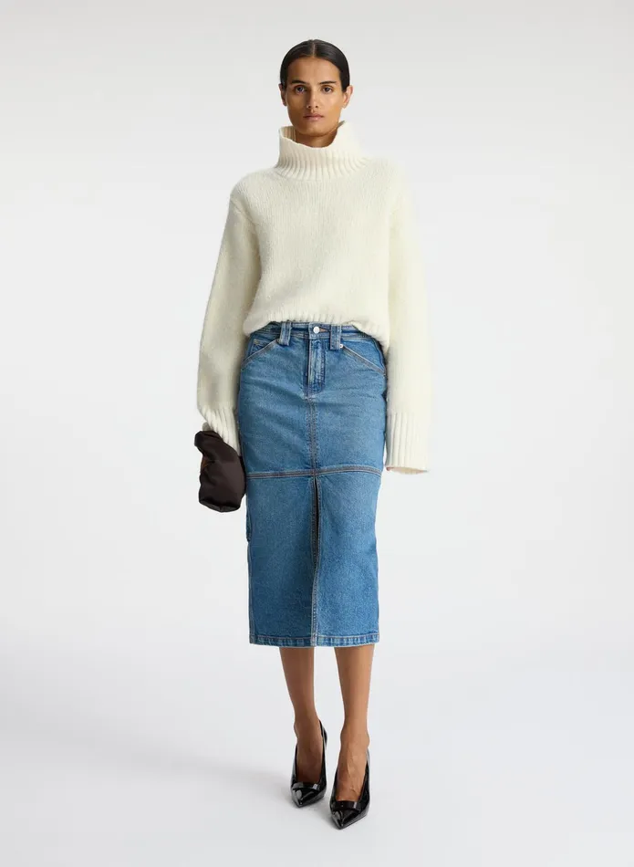 ALC Skirts Alden Stretch Denim Midi Skirt Medium Wash 8211 Women