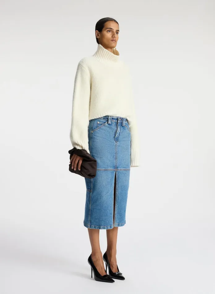 ALC Skirts Alden Stretch Denim Midi Skirt Medium Wash 8211 Women