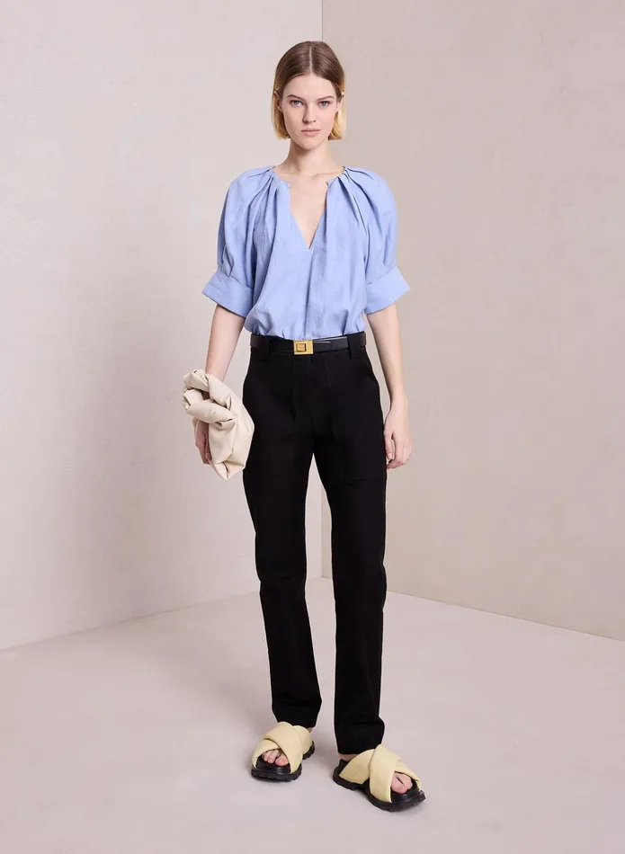 ALC Tops Carey Cotton Linen Top Powder Blue 8211 Women