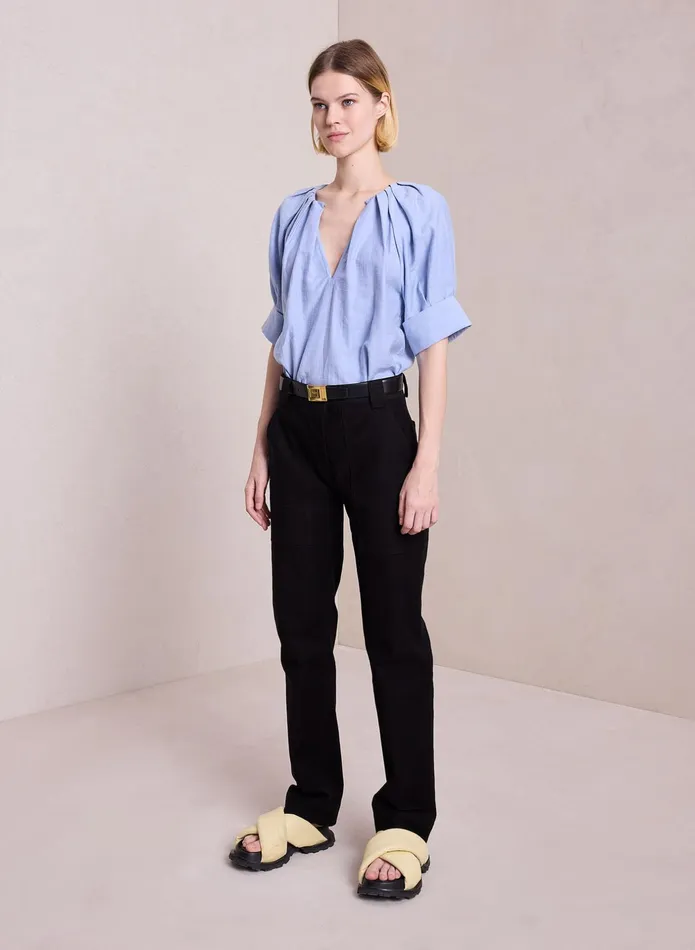 ALC Tops Carey Cotton Linen Top Powder Blue 8211 Women