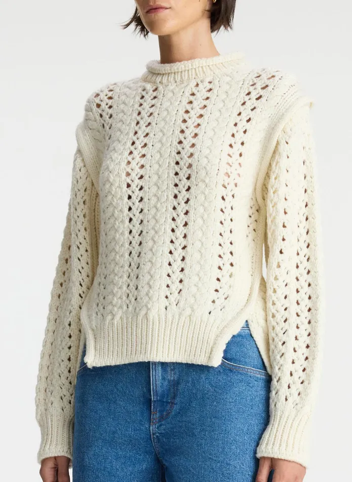 ALC Tops Chandler Cotton Cable Sweater Off White 8211 Women