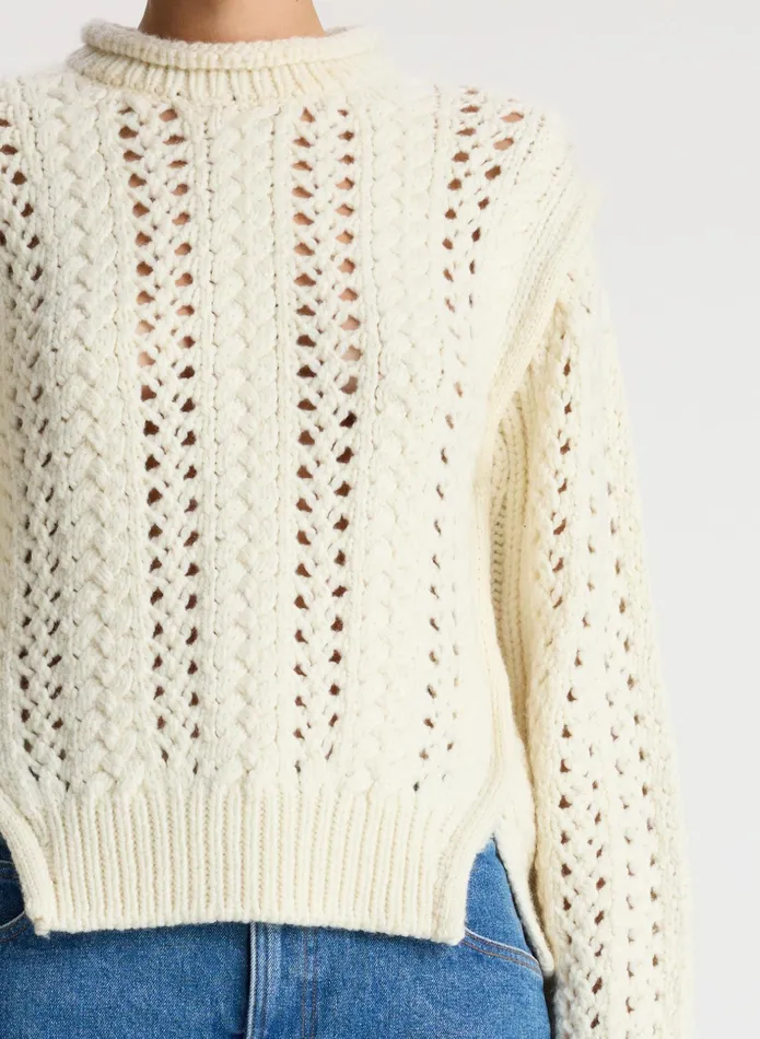 ALC Tops Chandler Cotton Cable Sweater Off White 8211 Women
