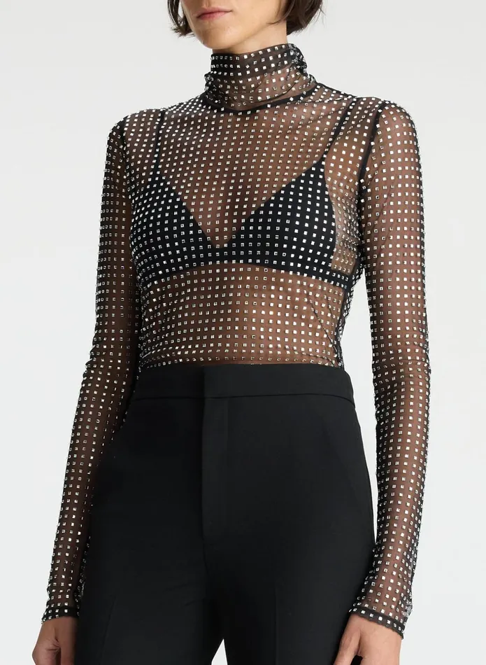 ALC Tops James Rhinestone Mesh Top Blacksilver 8211 Women