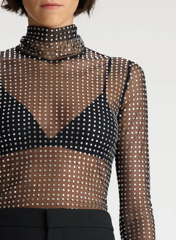 ALC Tops James Rhinestone Mesh Top Blacksilver 8211 Women