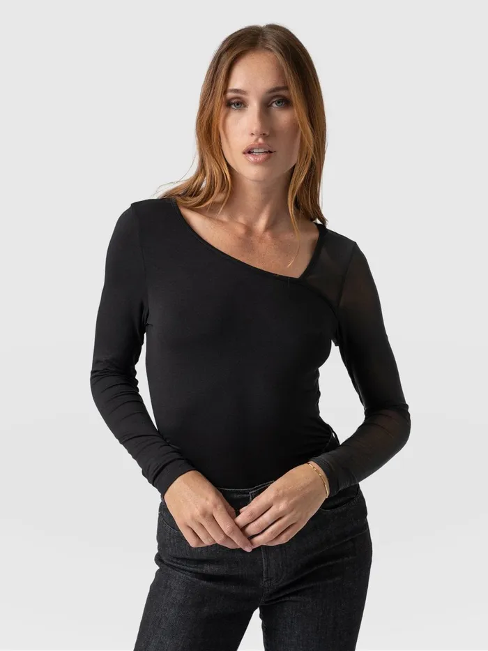 Aimee Cut Out Long Sleeve Tee 8211 Black Black Women Saint And Sofia TShirts and Tanks Aimee Cut Out Long Sleeve Tee 8211 Black Black Women Saint And Sofia TShirts and Tanks