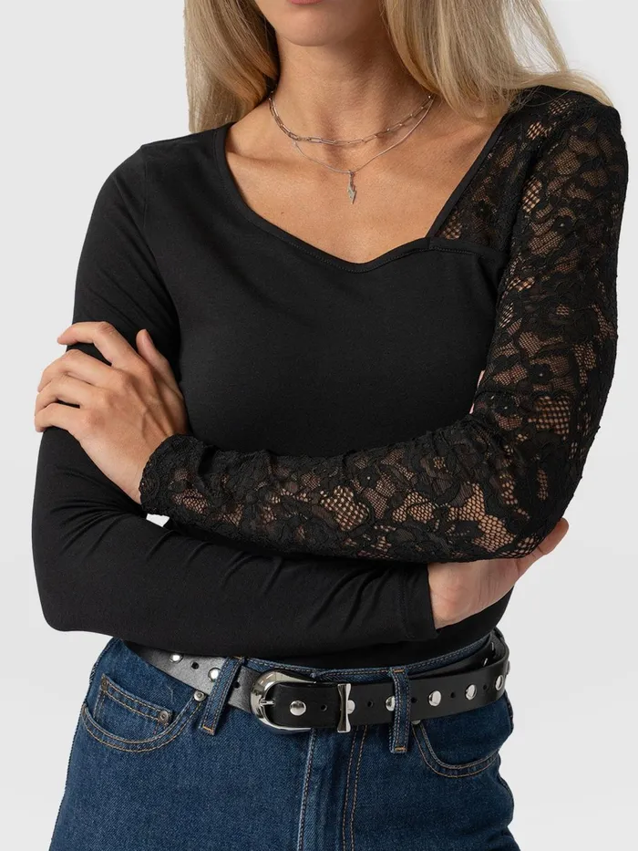 Aimee Cut Out Long Sleeve Tee 8211 Black Lace Black Lace Women Saint And Sofia TShirts and Tanks