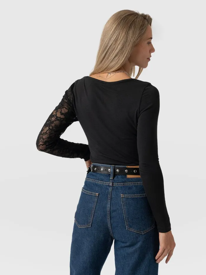 Aimee Cut Out Long Sleeve Tee 8211 Black Lace Black Lace Women Saint And Sofia TShirts and Tanks