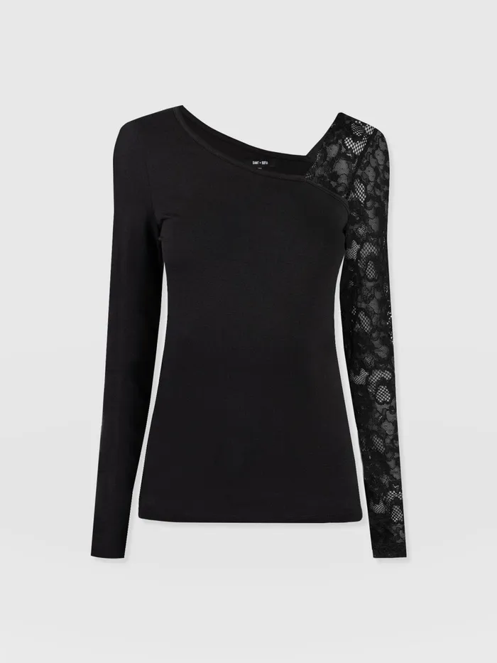 Aimee Cut Out Long Sleeve Tee 8211 Black Lace Black Lace Women Saint And Sofia TShirts and Tanks
