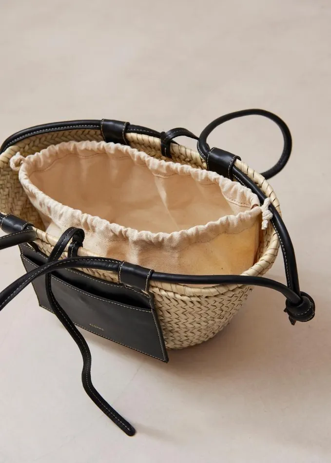 ALOHAS Bags Women Panier 8211 Raffia Handbag With Black Leather Details